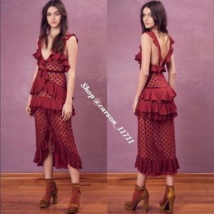 NWT For Love & Lemons 🍋 Dotty Midi Dress XS